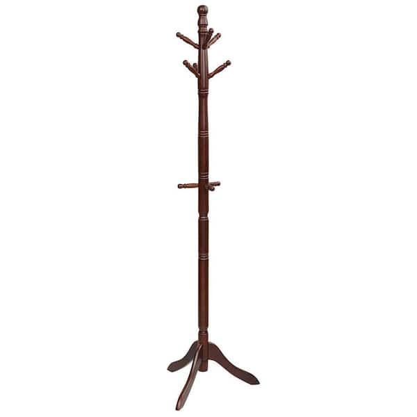 Walnut Free Standing Coat Rack Wooden Hall Tree 2-Adjustable