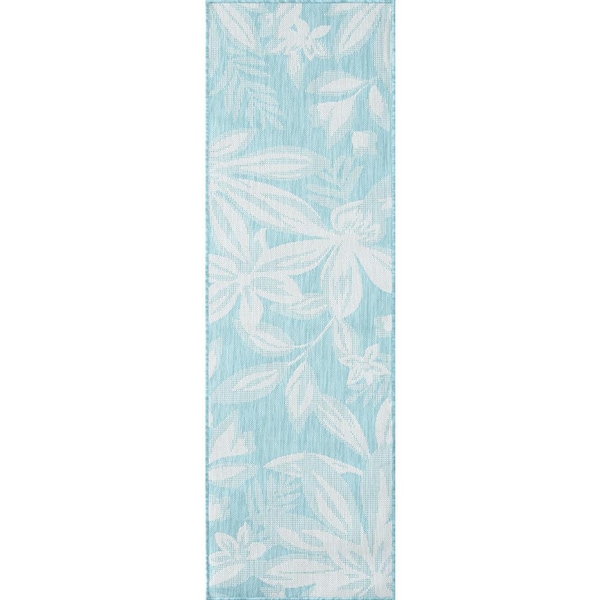 Eco Floral Aqua 2 ft. x 8 ft. Indoor/Outdoor Runner Rug