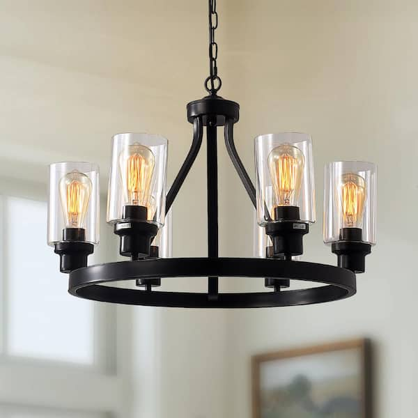 Magic Home 6-Light Farmhouse Hanging Wagon Wheel Dining Room Chandelier ...