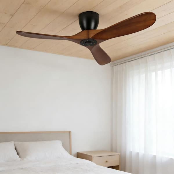 42 in. Brown Solid Wood Blades Reversible DC Motor Flush Mount Standard Ceiling Fan with Remote Control No Light