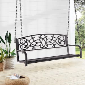 485 lbs. Capacity 2-Person Brown Metal Patio Swing Outdoor Hanging Bench