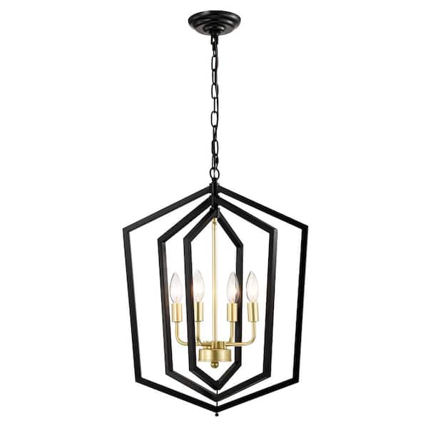 Athena 4 Light Farmhouse Matte Black and Gold Chandeliers with Adjustable Height (E12 Bulbs Not Included)