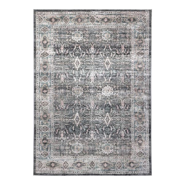 Machine Washable Paisley Twilight Ash 3 ft. x 5 ft. Kitchen/Bedroom/Living Room Indoor Area Rug