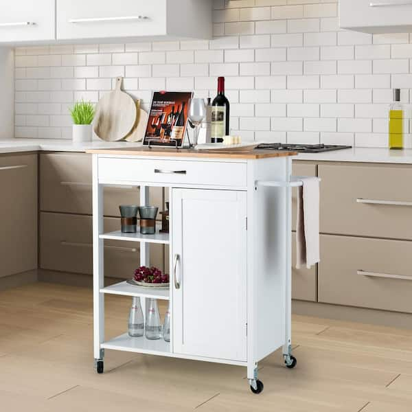 Gymax Kitchen Cart Island on Wheels Utility Trolley Rolling Coffee