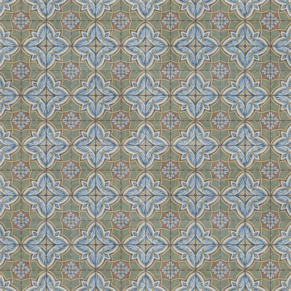 Harmonia 13" x 13" Green and Blue Ceramic Patterned Tile