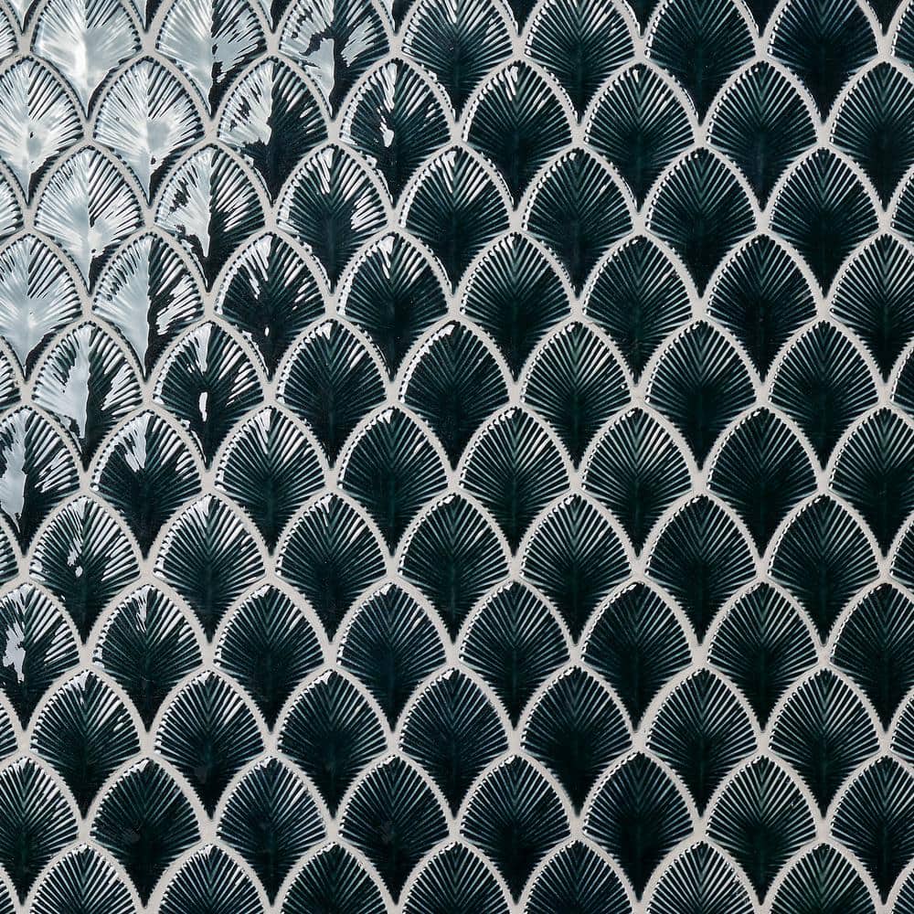 Midnight Blue Polished Glass Fishscale Mosaic Tile 9x12