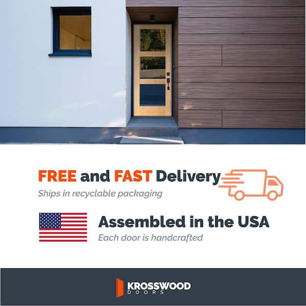 32 in. x 96 in. Modern Hemlock Right-Hand/Inswing 3-Lite Clear Glass Unfinished Wood Prehung Front Door