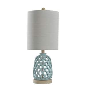 23.3 in. Blue Ceramic Table Lamp with White Hardback Fabric Shade