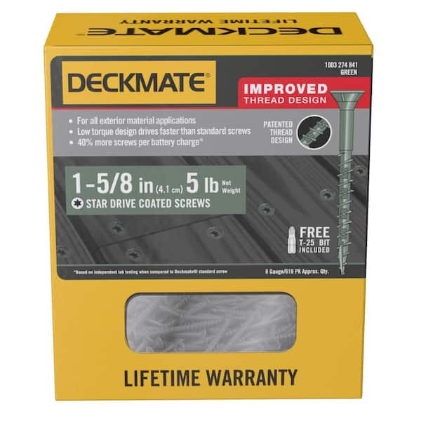 DECKMATE #8 x 1-5/8 in. Green Exterior Self-Starting Torx Flat