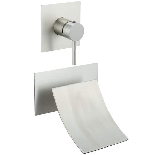 BWE Single Handle Wall Mount Bath Spout Waterfall Tub Black Faucet Bathtub Filler in Brushed Nickel
