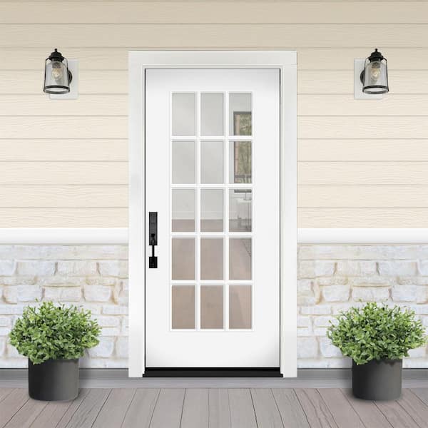 Reliant 36 in. x 80 in. Right-Handed FullLite 15L SDL Clear Glass White Finish Fiberglass Front Door Slab