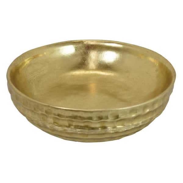 Gold 13.5 in. Round Tray with Hammered Accents