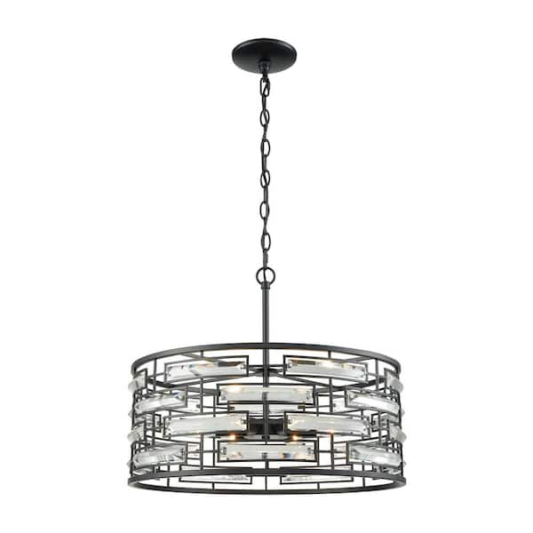 Titan Lighting Lineo 6-Light Matte Black Chandelier with Clear Crystal and Metal Shade