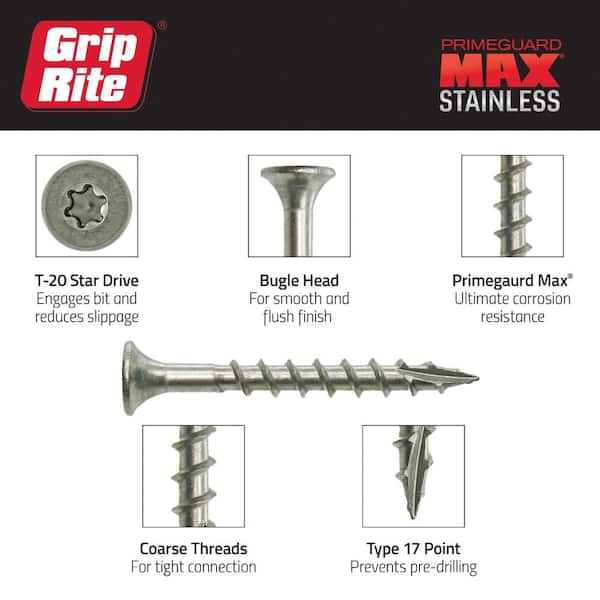 Grip-Rite #8 x 1-5/8 in. 305 Stainless Steel Star Drive
