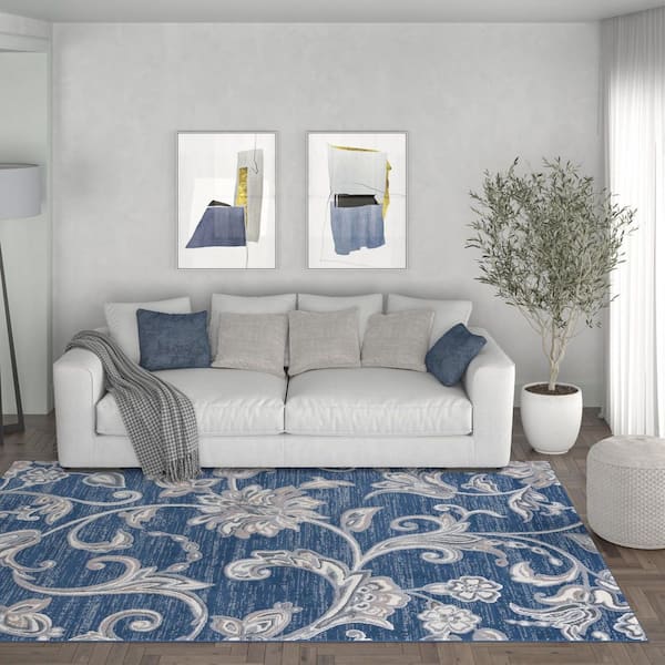 Madison Floral Navy 2 ft. x 8 ft. Indoor Runner Rug