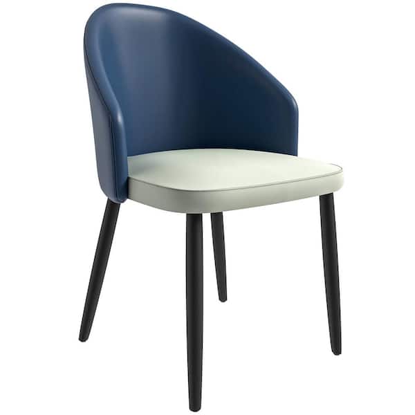 Leisuremod Paradiso Dining Chairs PU Leather Seat Curved Back in Black Solid Wood Legs Contemporary Side Chairs in Blue/White