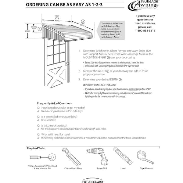 NuImage Awnings 4 ft. 1500 Series Door Canopy Aluminum Fixed