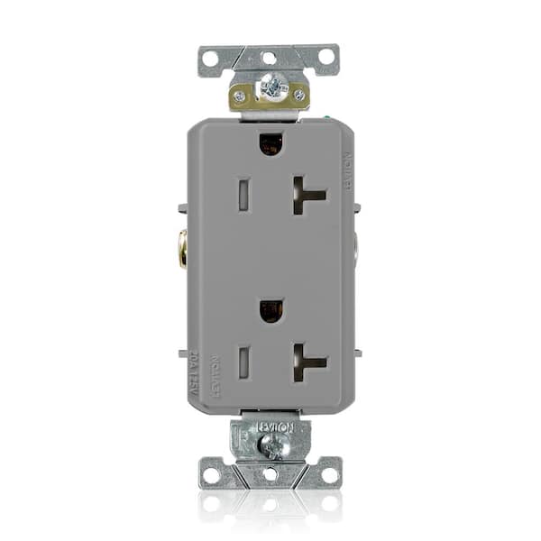 Leviton Decora Plus 20 Amp 125 V Industrial Grade Tamper Resistant Duplex Outlet/Receptacle, Gray (1-Pack) TDR20-GY