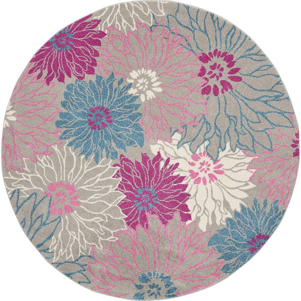 Pink Polypropylene 4 ft. x 4 ft. Floral Indoor Round Area Rug