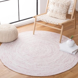 Braided Ivory/Pink 4 ft. x 4 ft. Round Striped Area Rug