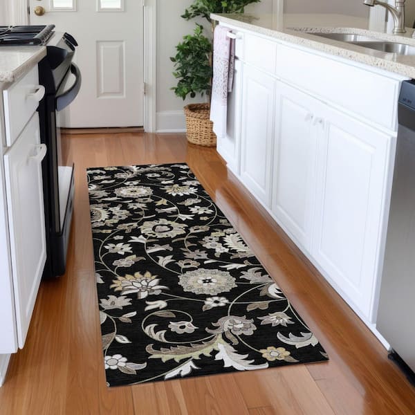 Mayfield Premium Machine Washable Abstract AMF1006 Black 2 ft. 3 in. x 7 ft. 6 in. Runner Rug
