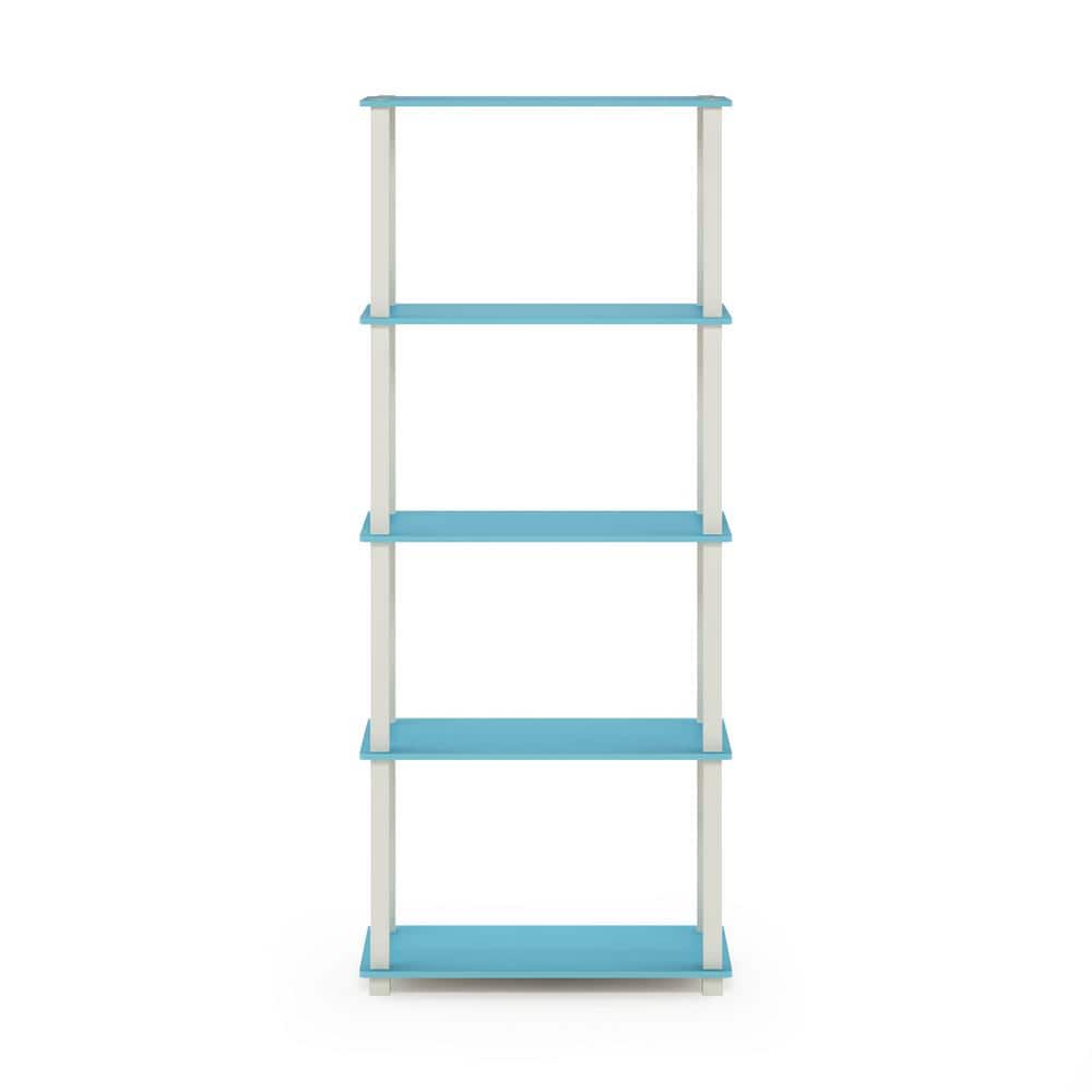 Light Blue and White 5-Tier MDF and PVC Display Shelf