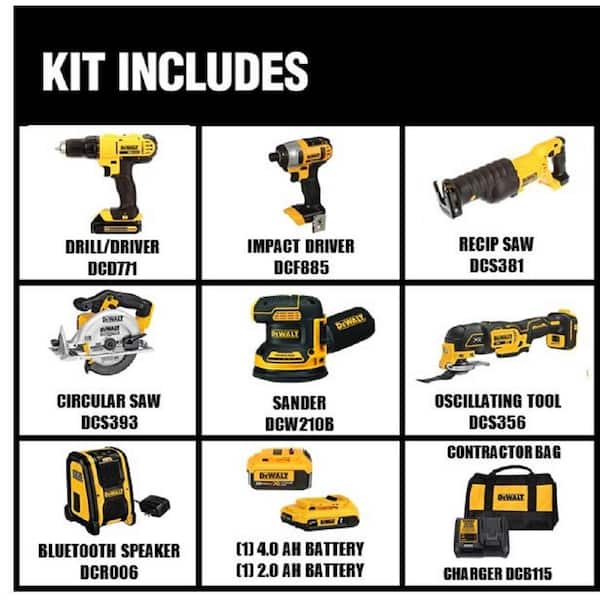 20V MAX Cordless 7 Tool Combo Kit with (1) 20V 4.0Ah Battery, (1) 20V 2.0Ah Battery, and Charger