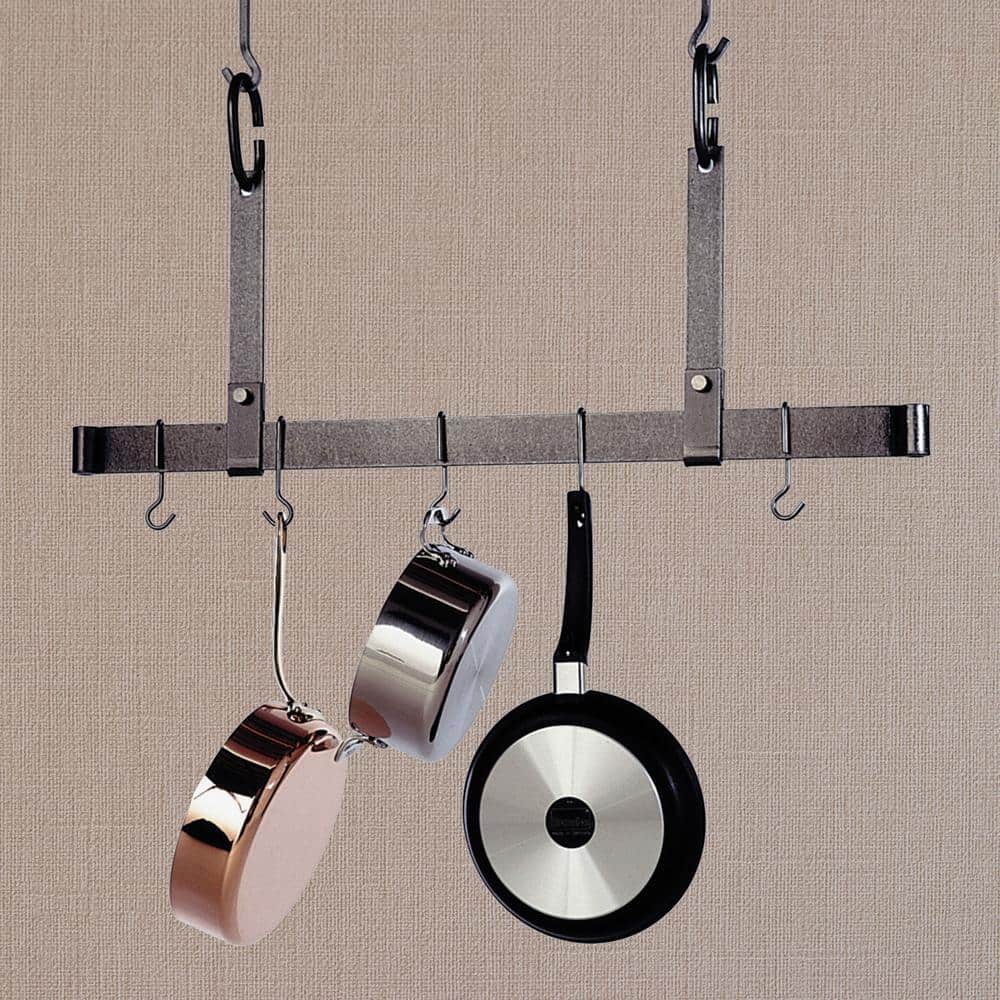 Handcrafted Hammered Steel Adjustable Ceiling Bar with Hooks
