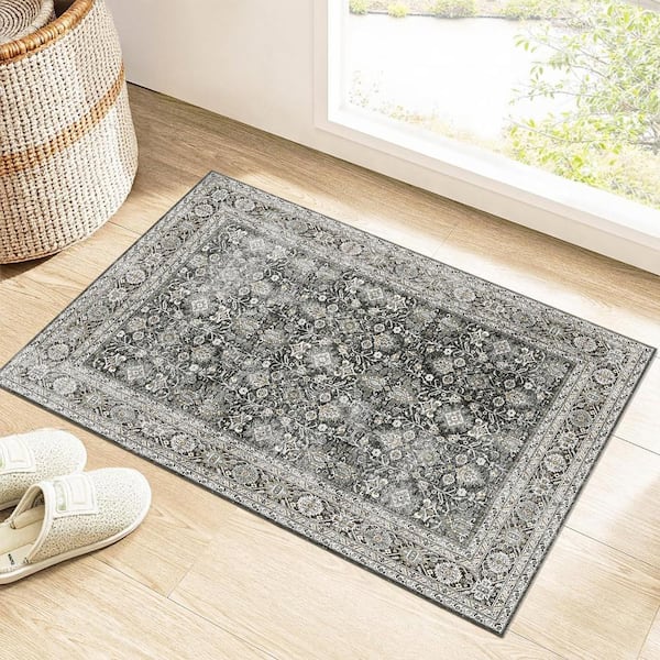 Kingston Black 2 ft. x 3 ft. Distressed Herati All Over Design Area Rug