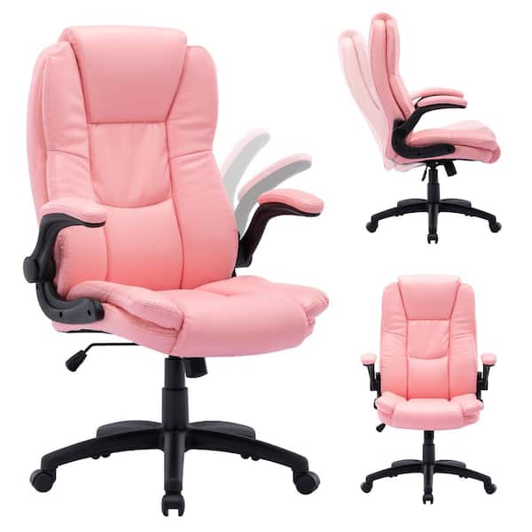 Pinksvdas Office Chair  in. Pink Breathing Skin Leather Big And Tall  Office Chair With Unadjustable Arms J5009 BL - The Home Depot