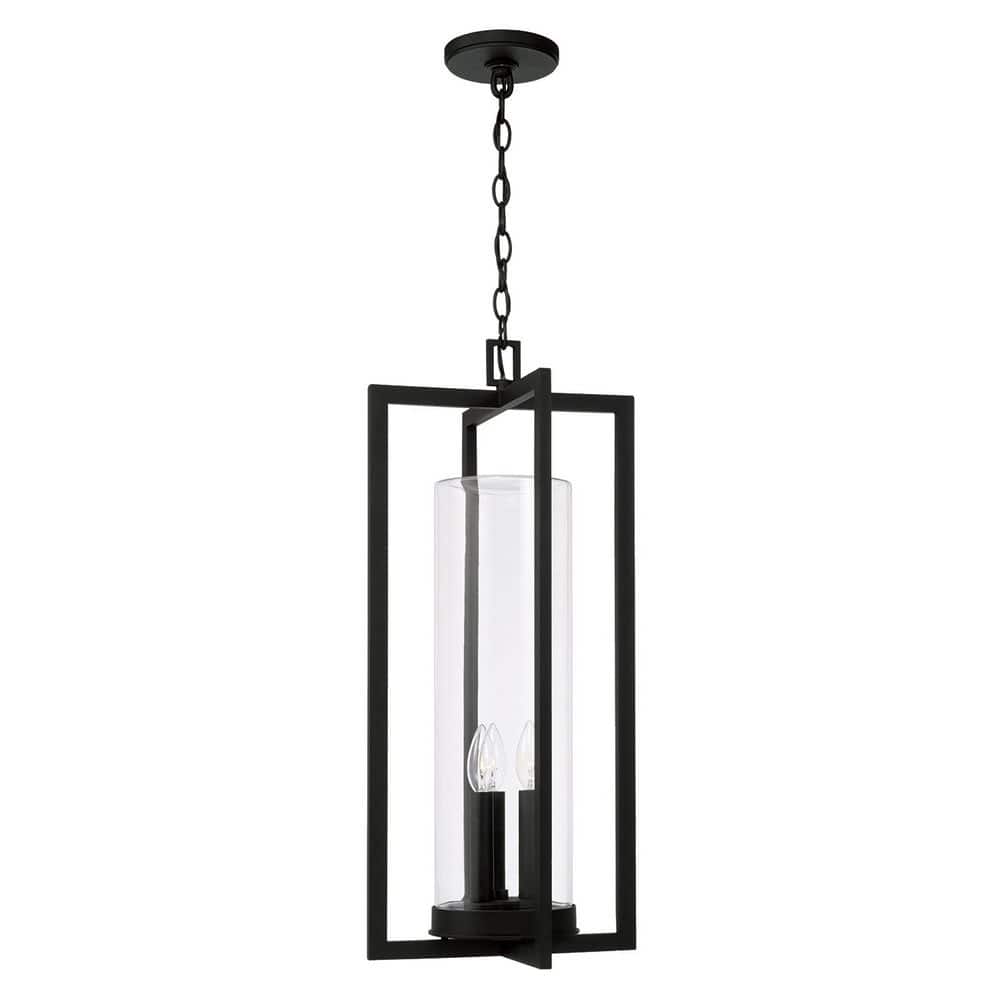Kent 27.25 in. 3-Light Black Outdoor Pendant Light with Clear Glass Cylinder and No Bulbs Included price history on PriceWatchPro