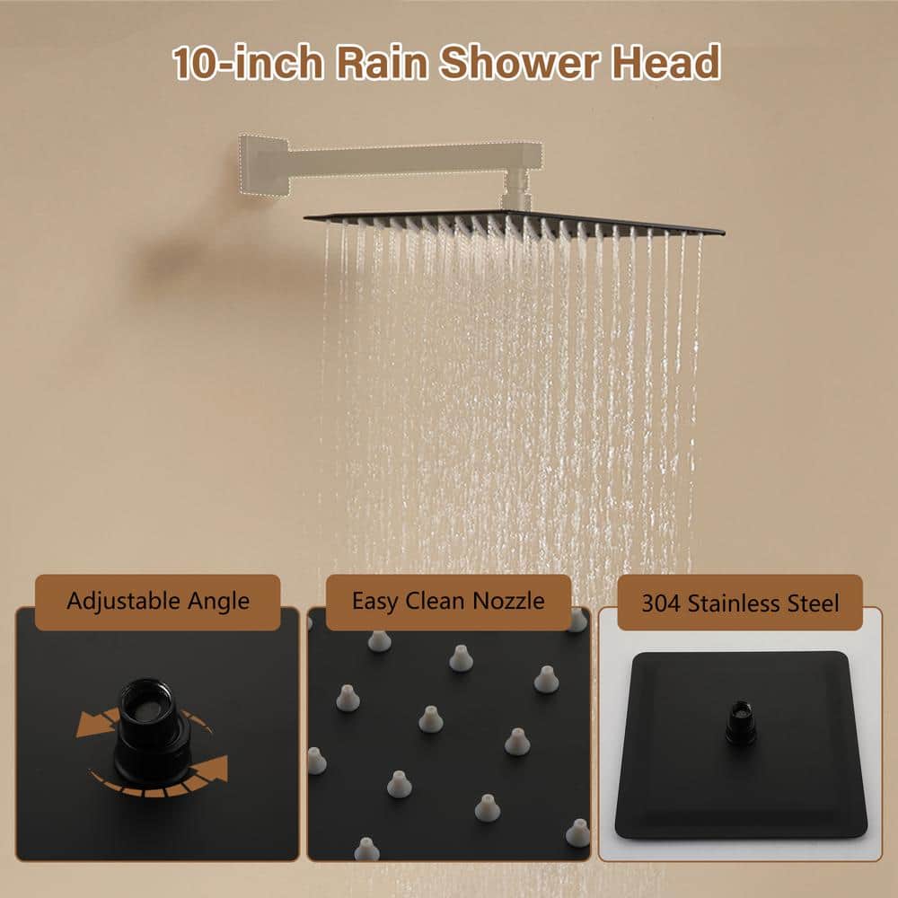 10" Matte Black Stainless Steel Square Rain Shower Head