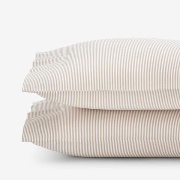 The Company Store Company Cotton Stripe Yarn-Dyed Tan Cotton Percale Standard Pillowcase (Set of 2)