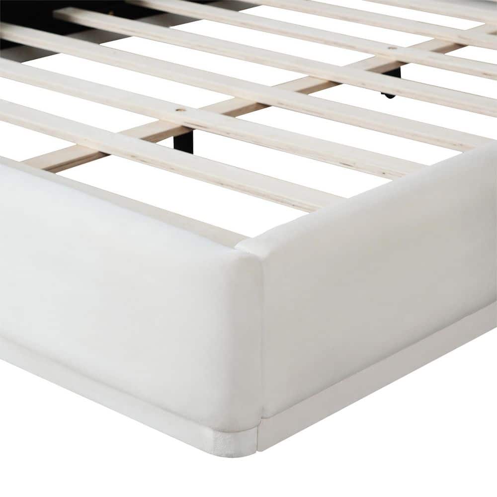 Ellis Modern White Upholstered Solid Wood Frame Queen Size Platform Bed - thumbnail 5