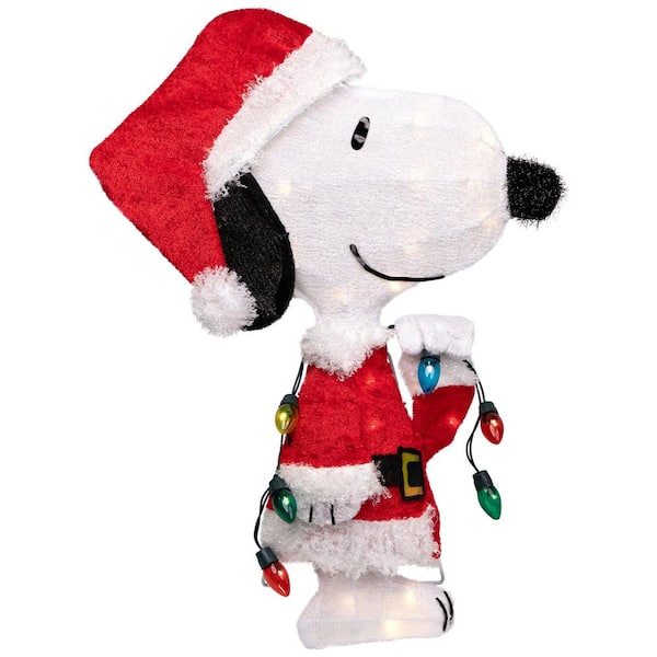 24in. Lighted Santa Snoopy with String Lights Outdoor Christmas Yard Decoration