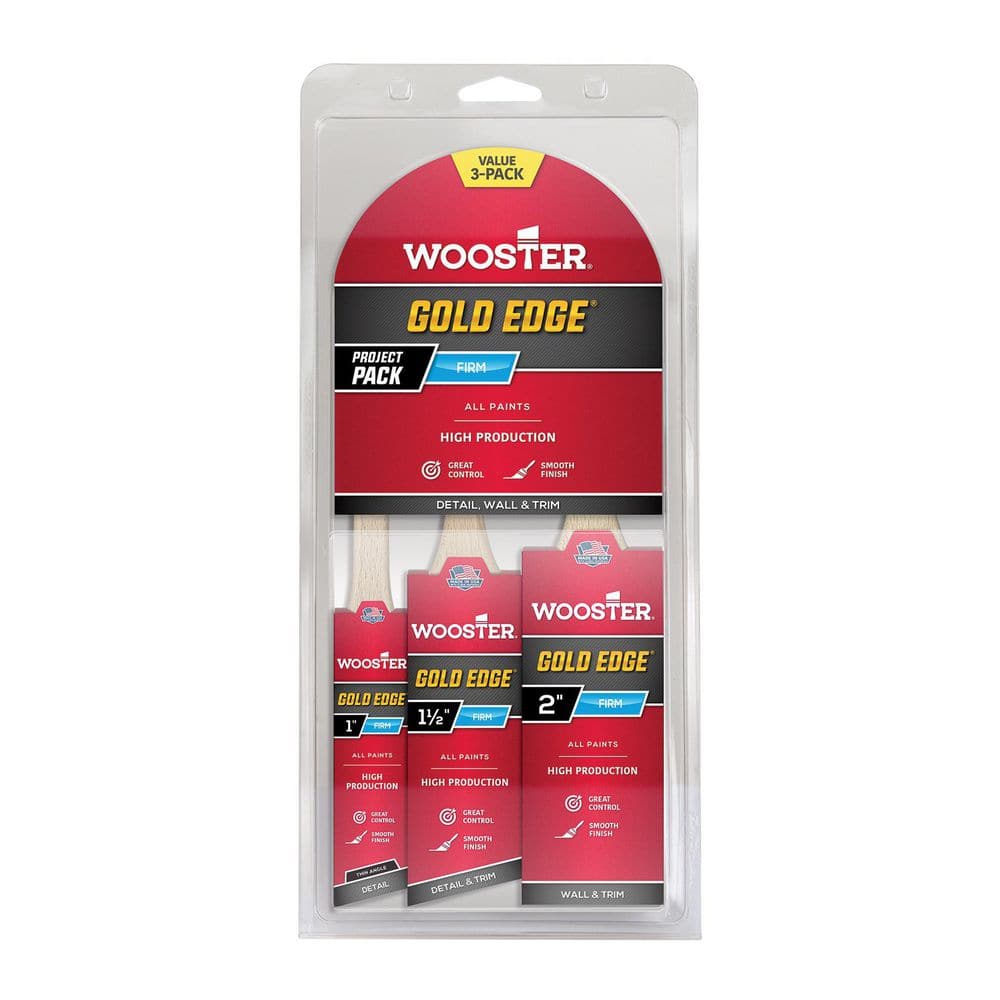 Wooster 1 in. Thin Angle, 1-1/2 in. Angle, 2 in. Flat Polyester Brush Set