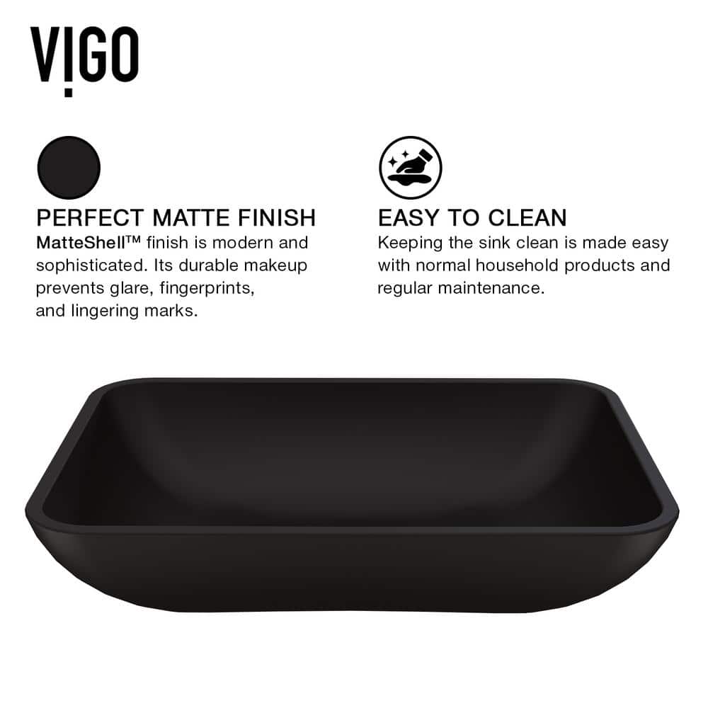 Matte Black Glass Rectangular Vessel Bathroom Sink