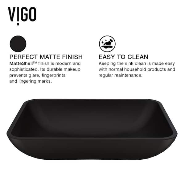 VIGO Sottile Glass Vessel Bathroom Sink in Black with Amada Faucet in Matte Black