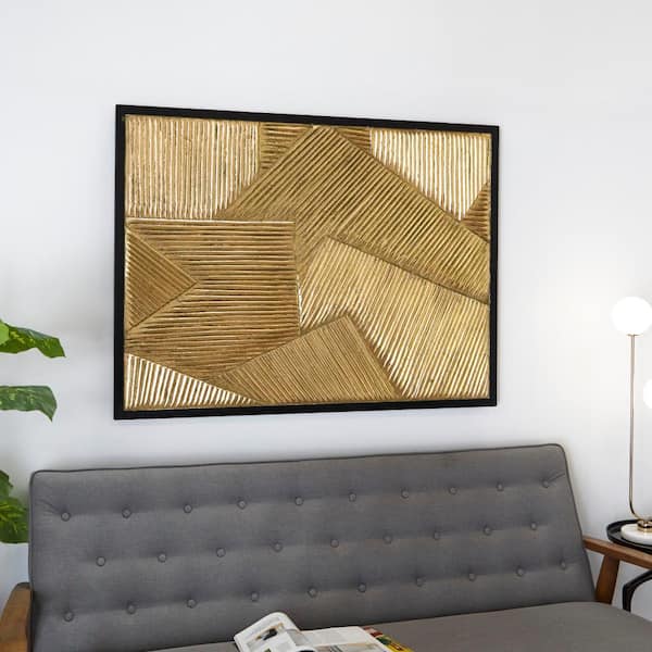 Litton Lane 48 in. x 36 in. Wood Gold Carved Radial Geometric Wall Decor with Black Frame