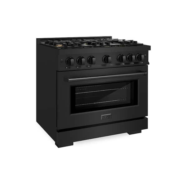 Select 36 in. 6-Burner Gas Range with Gas Convection Oven and Brass Burners in Black Stainless Steel