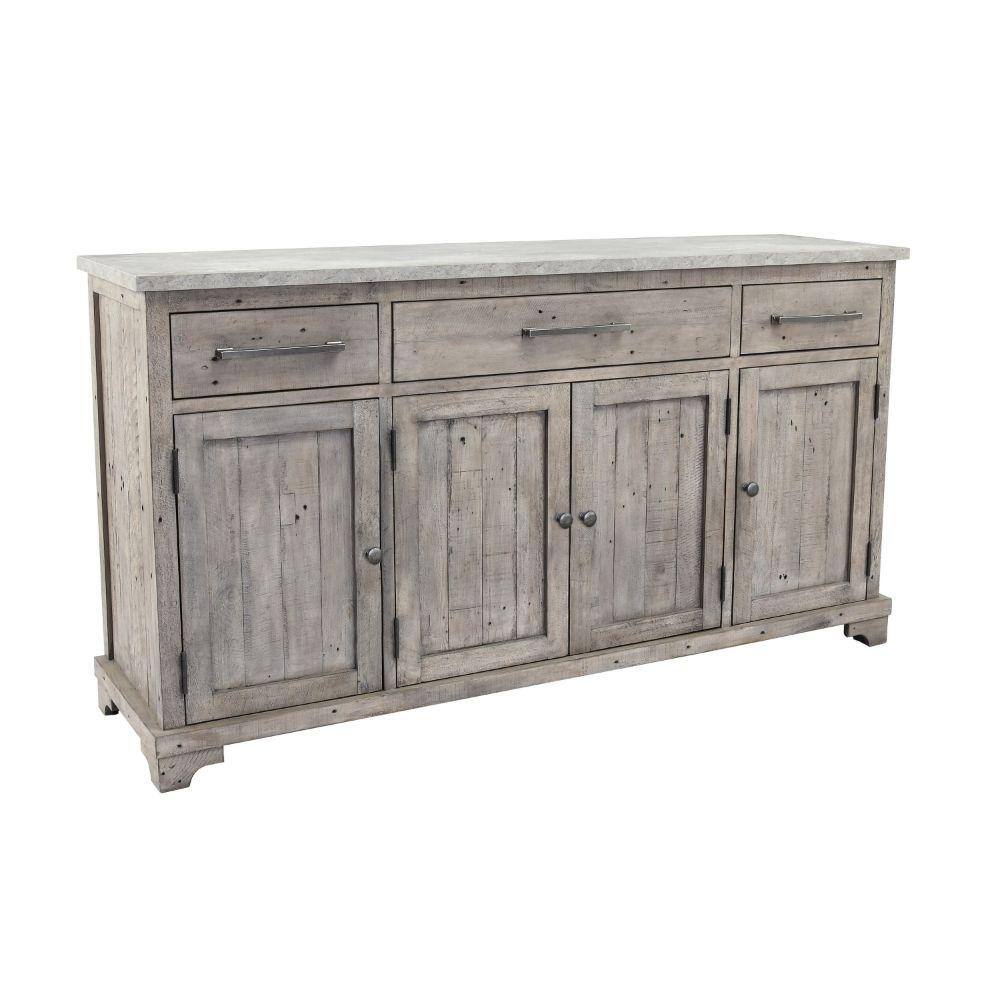 Benjara Gray Wood Top 18 In. Sideboard With 4-Door Storage And 3 Drawer ...