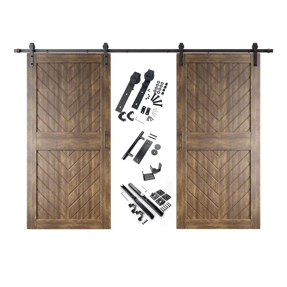 JT3 40 in. x 84 in. C-Panel Dark Walnut Fishbone Design Double Pine Wood Sliding Barn Door with Hardware Kit price history on PriceWatchPro