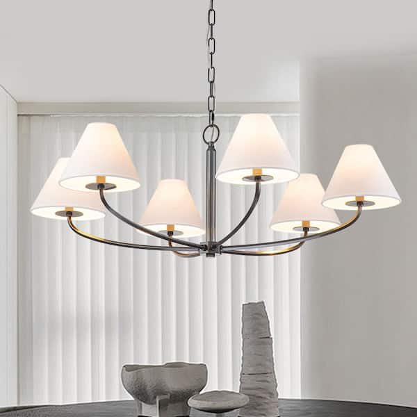 Clover 6-Light Old Bronze Traditional Candlestick Chandelier with Fabric Shades for Dining Room