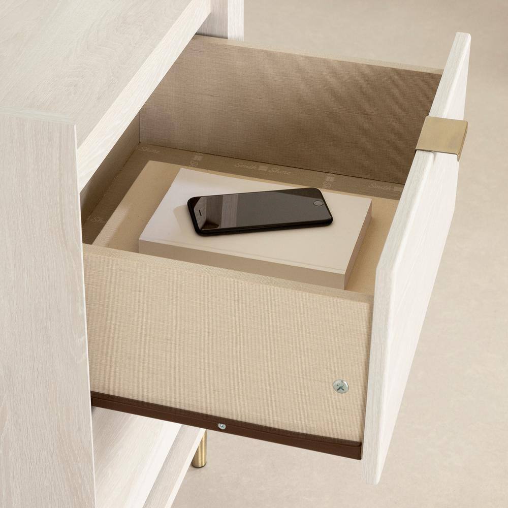 Winter Oak 2-Drawer Nightstand with Brass Legs