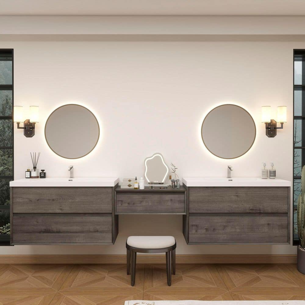 Kingdee 112 in. W x 20 in. D x 26 in. H Double Sink Middle Table Counter Bath Vanity in Smoke Oak with White Acrylic Top price history on PriceWatchPro
