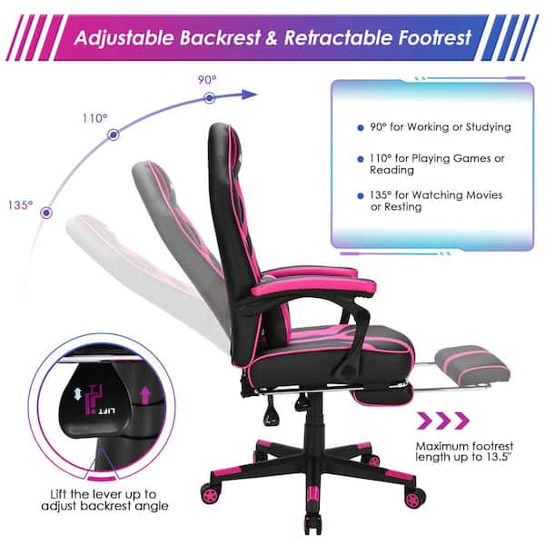 Gymax Pink Plastic Massage Gaming Chair Racing Recliner Computer Desk Chair  with Footrest GYM06992 - The Home Depot