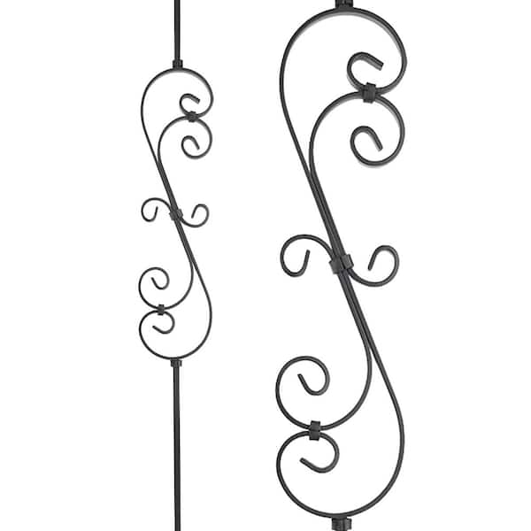 Stair Parts 44 in. x 1/2 in. x 7-1/2 in. Matte Black Scroll Iron Baluster for Stair Remodel