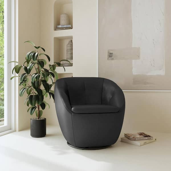 HOMESTYLES Edwin Black Leather Barrel Swivel Chair