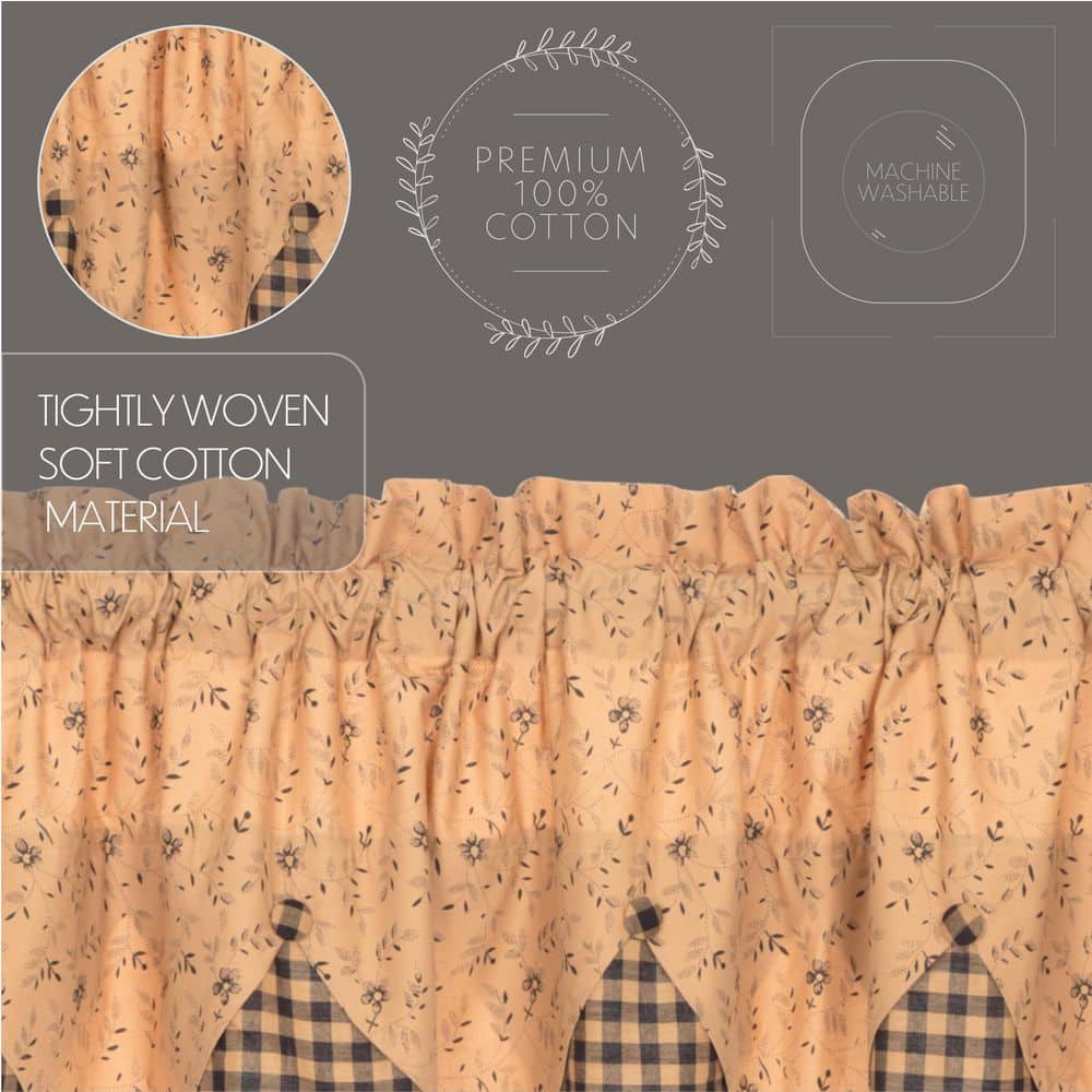Maisie Tan Cotton Floral Rod Pocket Valance with Buttons