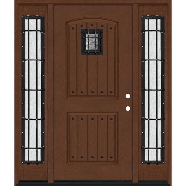 Steves & Sons Regency 64 in. x 80 in. 2Panel Plank Cavalier Speakeasy LHIS Chestnut Fiberglass Prehung Front Door w/Cav Dbl 12in.SL